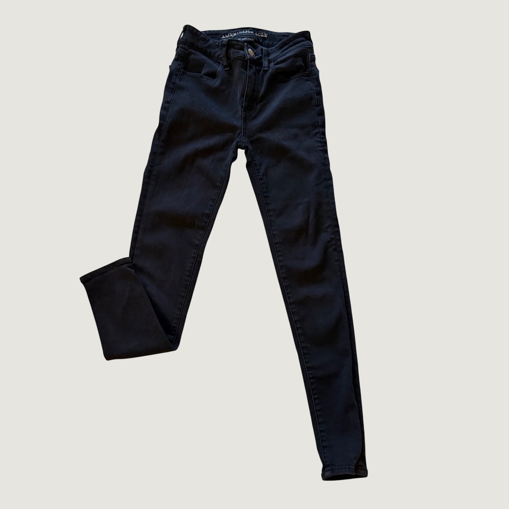 American Eagle Womens 360 Super Stretch Skinny Jeans Black High Rise Size 0